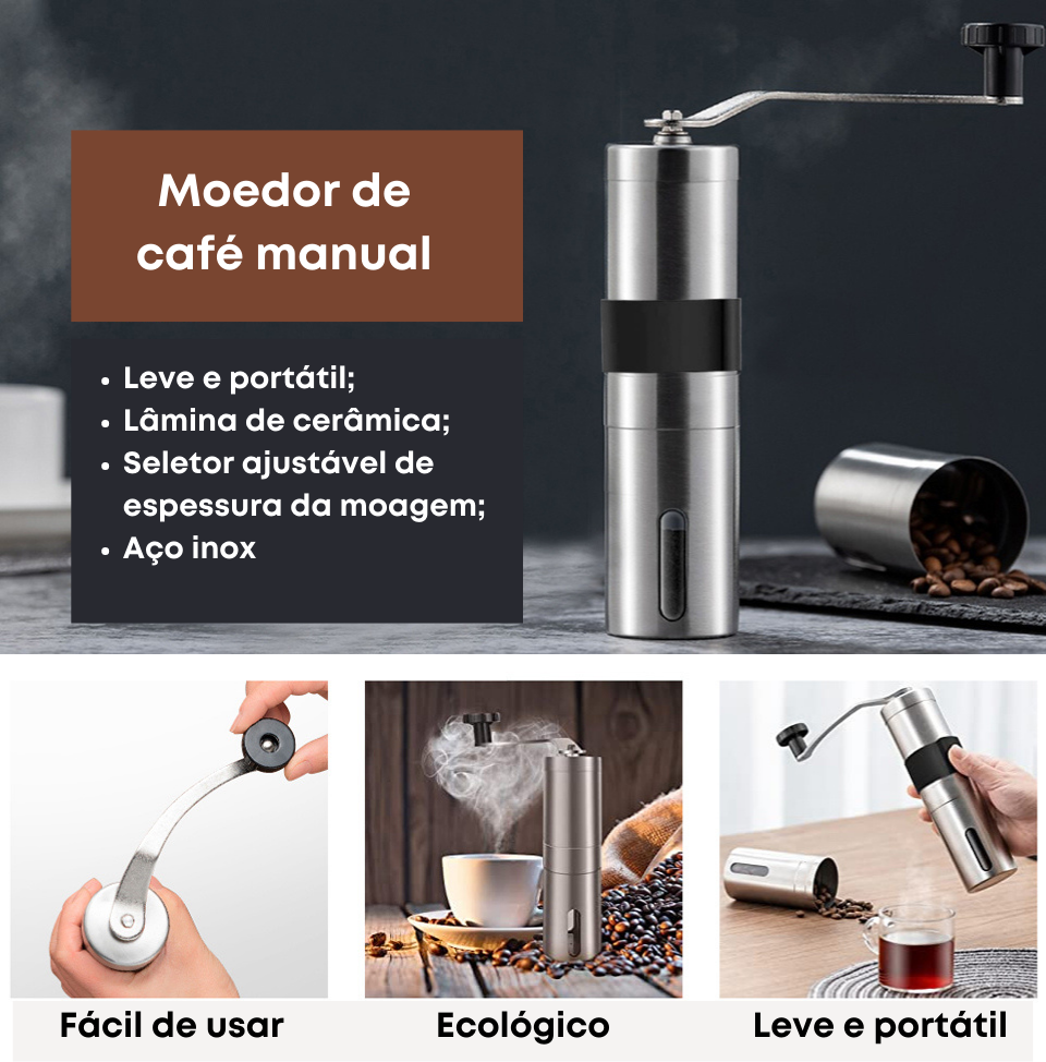 Moedor manual para café em aço inox